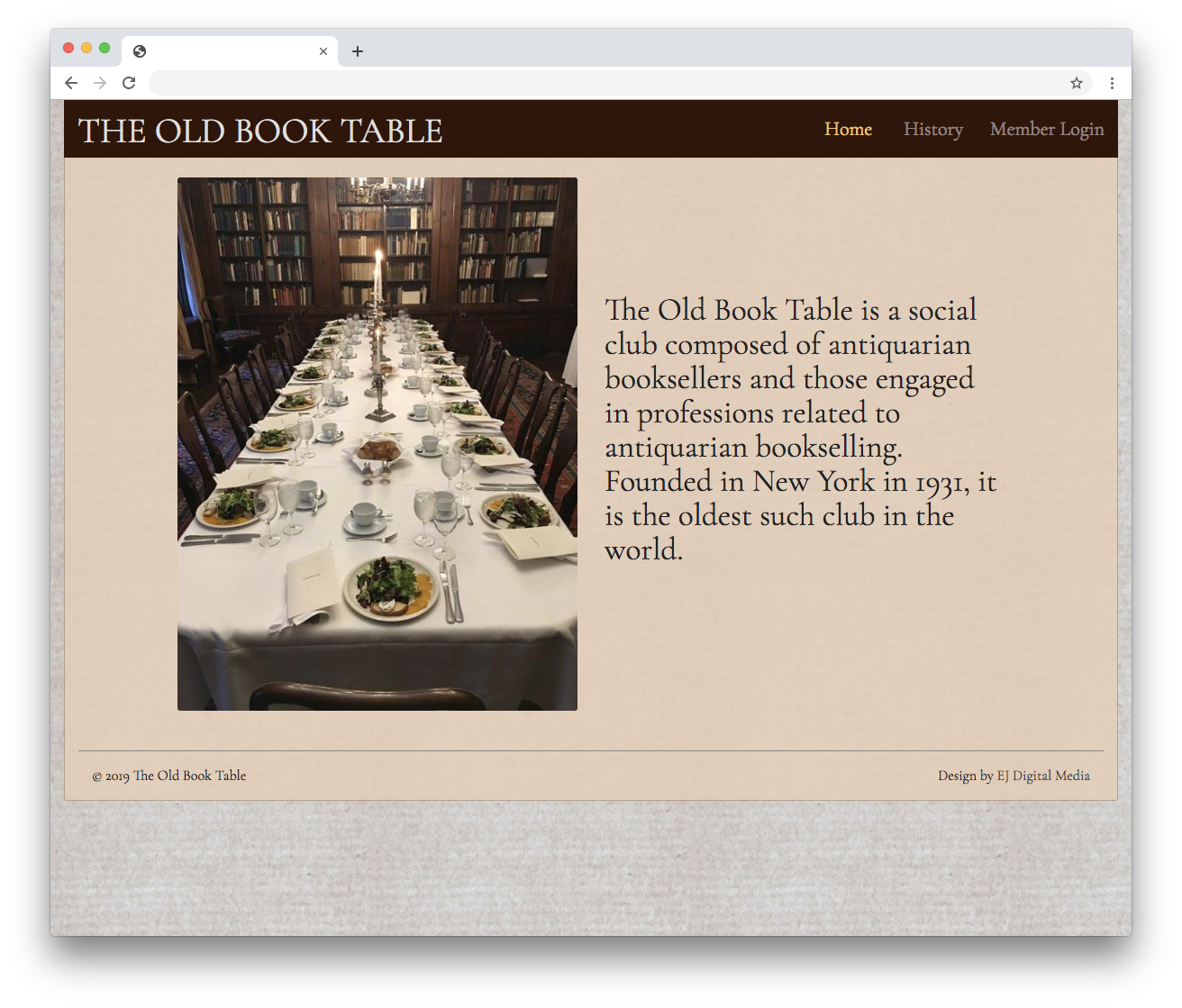 Website screenshot for OldBookTable.org